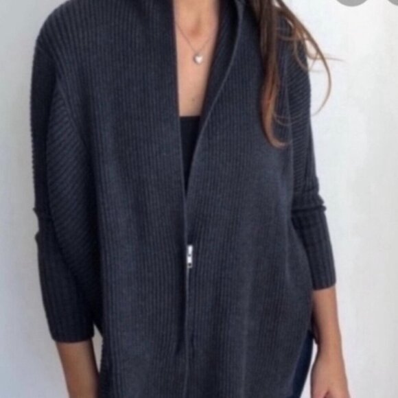 Cabi Oversized Cosmo Ribbed Sweater Zip Front Cardigan Charcoal Gray Size XXS - Picture 2 of 11